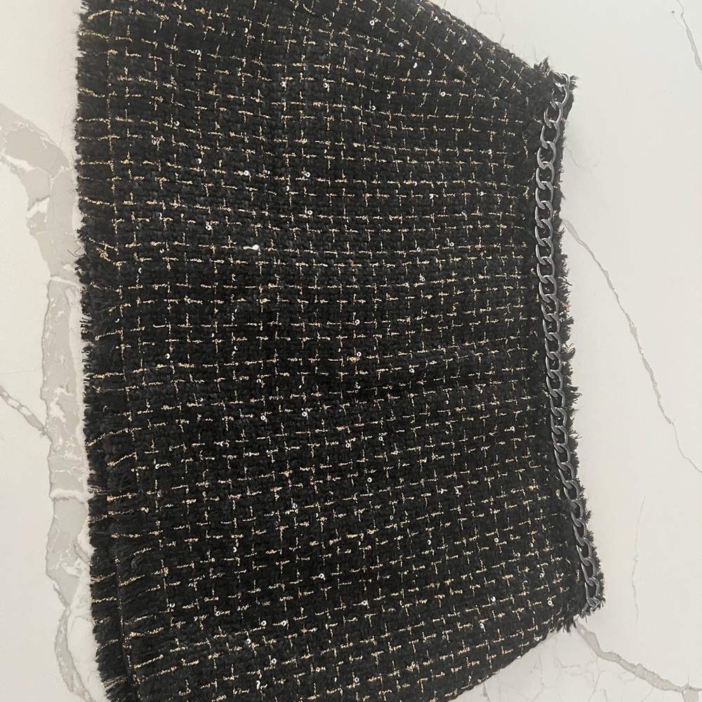 Chic Black Tweed Skirt with Chain Detail